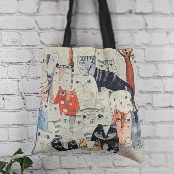 New cat print tote bag, reusable, shopping - Picture 1 of 5
